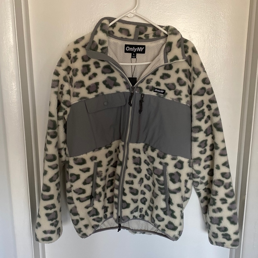 OnlyNY Leopard Print Fleece Zip Up